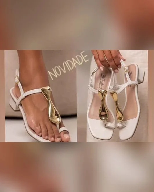 Sandália Filó Fashion branca com dourado